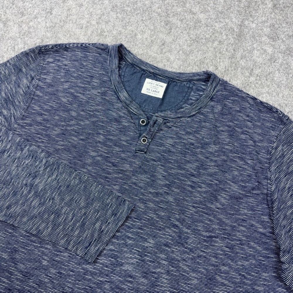 Lucky Brand Shirt Mens 2XL Blue Striped Long Sleeve Henley Cotton Casual